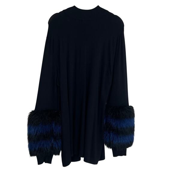 Alfani Womens Faux Fur Cuff Sweater Size XL Black Blue Mock Neck Long Sleeve - Picture 4 of 7